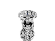 Leaf Engagement Ring Setting for Round Cut Center with Milgrain Accent Band and Prong Head in Sterling Silver