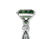 Solitaire Engagement Ring Setting for Fancy Green Emerald Cut Center with Milgrain Bezel Accents and Prong Head in Platinum