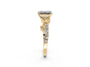 Leaf Motif Engagement Ring Setting for Emerald Cut Center with Pave Band and Prong Head in Yellow Gold