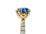 Solitaire Engagement Ring Setting for Fancy Blue Round Cut Center with Micro Pave Band and Prong Head in Yellow Gold
