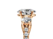 3 Stone Engagement Ring Setting for Oval Center with Crossover Basket, Pave Band and Prong Head in Rose Gold