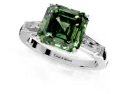 3 Stone Engagement Ring Setting for Fancy Green Asscher Cut Center with Tapered Baguettes, Plain Band and Prong Head in Sterling Silver
