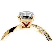 Side Accent Engagement Ring Setting for Emerald Cut Center with Accent Shoulders and Prong Head in Yellow Gold