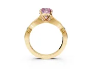 Solitaire Engagement Ring Setting for Fancy Pink Cushion Cut Center with Carved Leaf Shoulders and Prong Head in Yellow Gold