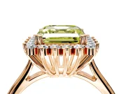 Starburst Halo Engagement Ring Setting for Fancy Yellow Asscher Cut Center with Thin Round-Wire Band and Prong Head in Rose Gold