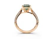 Solitaire Engagement Ring Setting for Fancy Green Princess Cut Center with Multi-Row Accents and Prong Head in Rose Gold