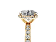 Hidden Halo Engagement Ring Setting for Round Cut Center with Pave Band and Prong Head in Yellow Gold