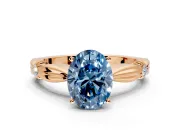 Solitaire Engagement Ring Setting for Fancy Blue Oval Center with Carved Leaf Shoulders and Prong Head in Rose Gold