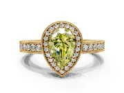 Milgrain Halo Engagement Ring Setting for Fancy Yellow Pear-Shaped Center with Wide Pave Band and Prong Head in Yellow Gold