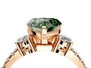 3 Stone Engagement Ring Setting for Fancy Green Heart-Shaped Center with Round Cut Side Accents and Prong Head in Rose Gold