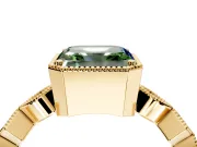 Milgrain Bezel Engagement Ring Setting for Fancy Green Asscher Cut Center with Marquise Stations and Bezel Head in Yellow Gold