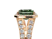 Halo Engagement Ring Setting for Fancy Green Asscher Cut Center with Narrow Pave Split Shank and Prong Head in Rose Gold