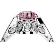 Cathedral Engagement Ring Setting for Fancy Pink Round Cut Center with Antique-Style Pave Band and Prong Head in White Gold