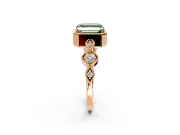 Vintage Station Engagement Ring Setting for Fancy Green Asscher Cut Center with Accents and Prong Head in Rose Gold