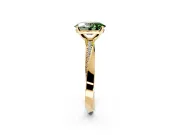 Side Accent Engagement Ring Setting for Fancy Green Oval Center with Accent Shoulders and Prong Head in Yellow Gold