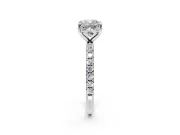 Solitaire Engagement Ring Setting for Cushion Cut Center with Micro Pave Band and Prong Head in White Gold