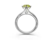 Solitaire Engagement Ring Setting for Fancy Yellow Round Cut Center with Milgrain Cathedral Band and Prong Head in Platinum