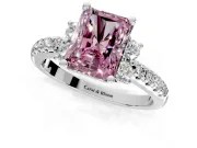 Paired Accent Engagement Ring Setting for Fancy Pink Radiant Cut Center with Pave Band and Prong Head in White Gold