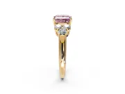 Cluster Engagement Ring Setting for Fancy Pink Princess Cut Center with Round Cut Accent Frame and Prong Head in Yellow Gold