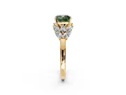 Leaf Cluster Engagement Ring Setting for Fancy Green Cushion Cut Center with Marquise Accents and Prong Head in Yellow Gold