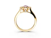 Halo Engagement Ring Setting for Fancy Pink Pear-Shaped Center with Milgrain Pave Band and Bezel Head in Yellow Gold