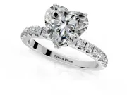Open Basket Engagement Ring Setting for Heart-Shaped Center with Pave Band and Prong Head in Sterling Silver
