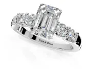 5 Stone Engagement Ring Setting for Emerald Cut Center with Plain Band and Prong Head in Platinum