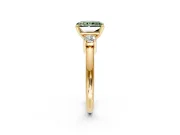 3 Stone Engagement Ring Setting for Fancy Green Radiant Cut Center with Wide Plain Band and Prong Head in Yellow Gold
