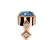 Milgrain Bezel Engagement Ring Setting for Fancy Blue Cushion Cut Center with Marquise Stations and Bezel Head in Rose Gold