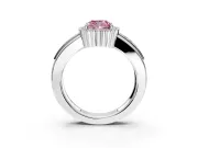 Halo Engagement Ring Setting for Fancy Pink Cushion Cut Center with Wide Band, Inlaid Accent Row and Prong Head in White Gold