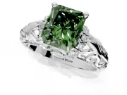 Solitaire Engagement Ring Setting for Fancy Green Radiant Cut Center with Filigree Accent Basket and Prong Head in Platinum