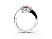 Halo Engagement Ring Setting for Fancy Pink Emerald Cut Center with Milgrain Channel Band and Prong Head in White Gold