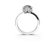 Halo Engagement Ring Setting for Fancy Green Pear-Shaped Center with Openwork Halo, Pave Band and Prong Head in Platinum