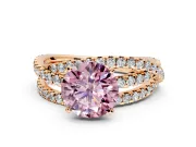Solitaire Engagement Ring Setting for Fancy Pink Round Cut Center with Woven 3-Strand Pave Band and Prong Head in Rose Gold