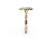 Halo Engagement Ring Setting for Marquise Center with Twist Band and Prong Head in Yellow Gold