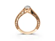 Solitaire Engagement Ring Setting for Marquise Center with Engraved Pave Band and Prong Head in Rose Gold