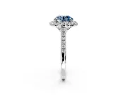 Halo Engagement Ring Setting for Fancy Blue Round Cut Center with Raised Halo, Pave Band and Prong Head in Platinum