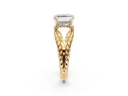 Halo Engagement Ring Setting for Asscher Cut Center with Rope Twist Split Shank and Prong Head in Yellow Gold