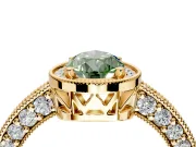 Milgrain Halo Engagement Ring Setting for Fancy Green Pear-Shaped Center with Wide Pave Band and Prong Head in Yellow Gold
