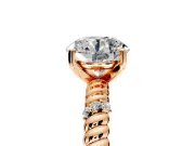 Rope Engagement Ring Setting for Round Cut Center with Accent Shoulders and Prong Head in Rose Gold