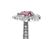 Milgrain Halo Engagement Ring Setting for Fancy Pink Heart-Shaped Center with Bezel Point Accents and Prong Head in Platinum