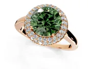 Halo Engagement Ring Setting for Fancy Green Round Cut Center with Plain Tapered Band and Prong Head in Rose Gold