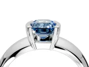 Tension Engagement Ring Setting for Fancy Blue Emerald Cut Center with Wide Flat Band and Tension Head in Sterling Silver