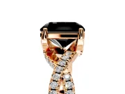 Solitaire Engagement Ring Setting for Fancy Black Radiant Cut Center with Narrow Twist Pave Band and Prong Head in Rose Gold