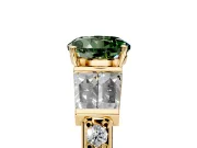 Channel-Set Engagement Ring Setting for Fancy Green Round Cut Center with Baguette Band and Prong Head in Yellow Gold