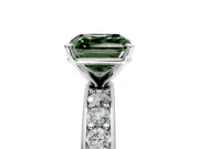 Solitaire Engagement Ring Setting for Fancy Green Asscher Cut Center with Channel-Set Accents and Prong Head in Platinum