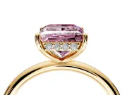 Solitaire Engagement Ring Setting for Fancy Pink Princess Cut Center with Plain Band, Open Basket and Prong Head in Yellow Gold