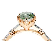 Baguette Engagement Ring Setting for Fancy Green Marquise Center with Alternating Bar-Set Band and Prong Head in Rose Gold
