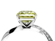 Side Accent Engagement Ring Setting for Fancy Yellow Asscher Cut Center with Accent Shoulders and Prong Head in White Gold