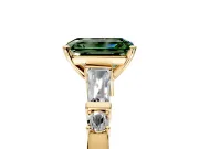 Bar-Set Engagement Ring Setting for Fancy Green Emerald Cut Center with Tapered Baguette Accents and Prong Head in Yellow Gold